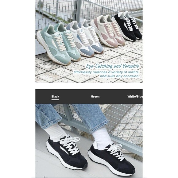 Women Fashion Sneakers Breathable Lace-Up Tennis Running Shoes Black Size 7 NWB - Picture 15 of 16